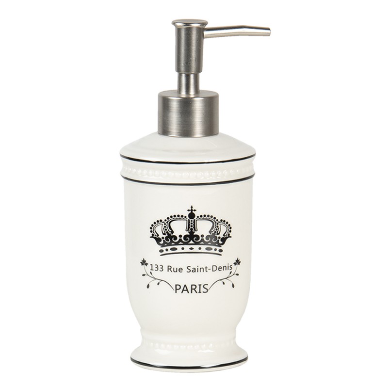 Clayre & Eef 64774 Badkamerset Set Van 4 Beige Zwart Keramiek Kroon Badkamer Accessoires Set