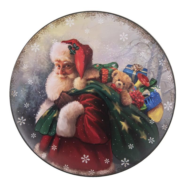 clayre & eef 64808 Onderbord Ø 33 cm Rood Kunststof Kerstman Rond Kerstbord