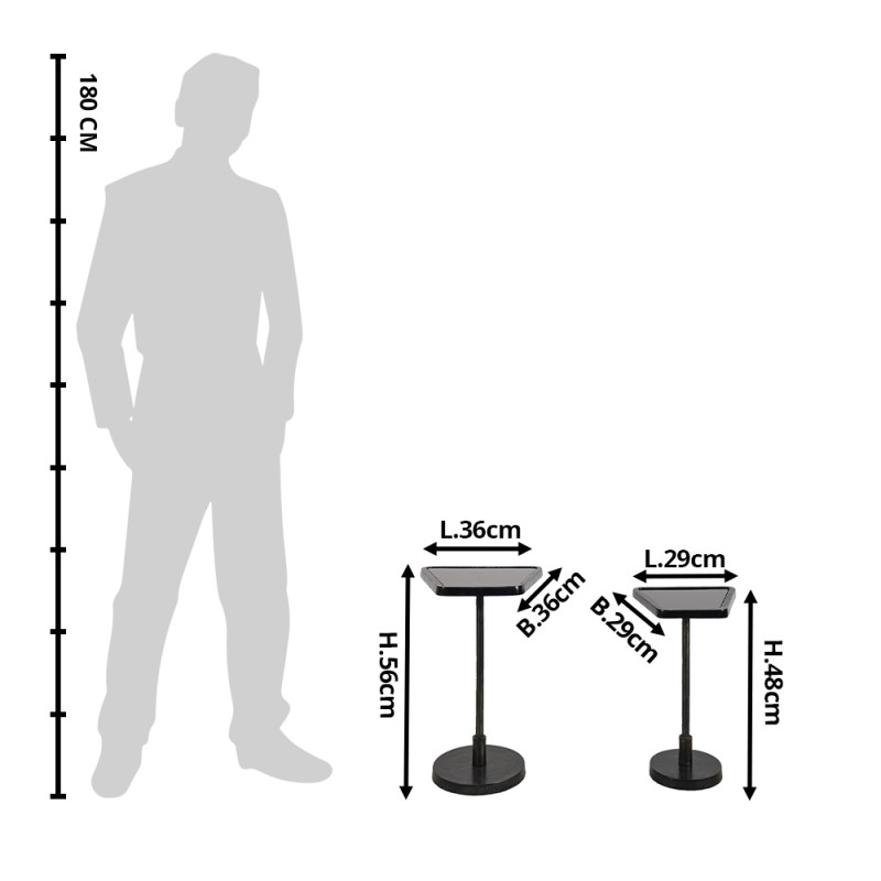Clayre & Eef 64857 Bijzettafel Set Van 2 35x35x56 Cm Zwart Aluminium Sidetable