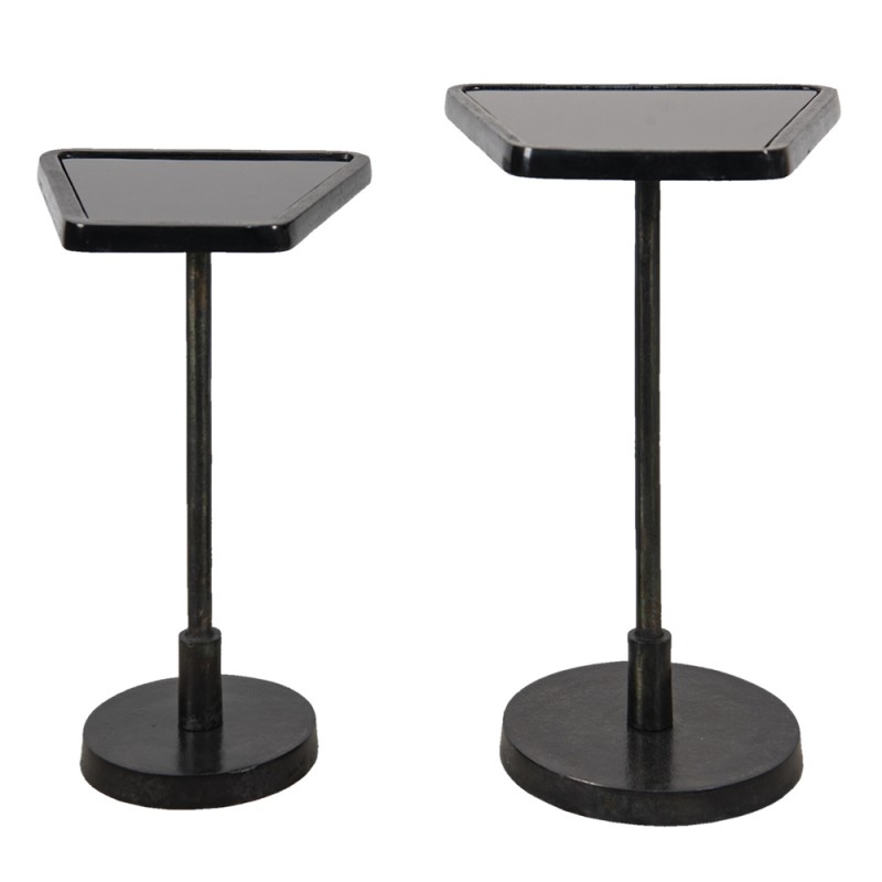 clayre & eef 64857 Bijzettafel Set van 2 35x35x56 cm Zwart Aluminium Sidetable
