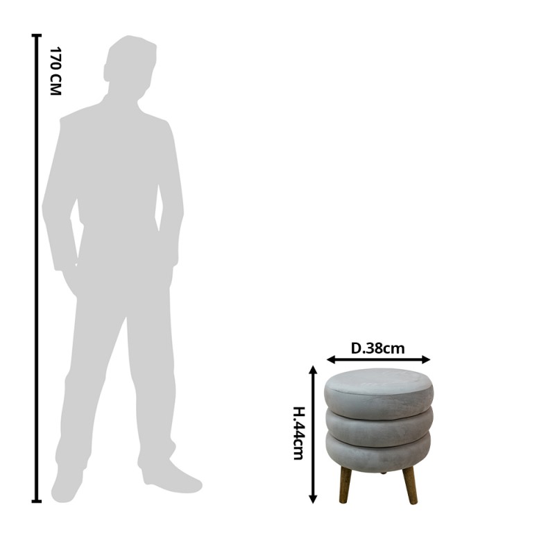 Clayre & Eef 64961BE Poef Ø 38x44 Cm Grijs Hout Rond Hocker