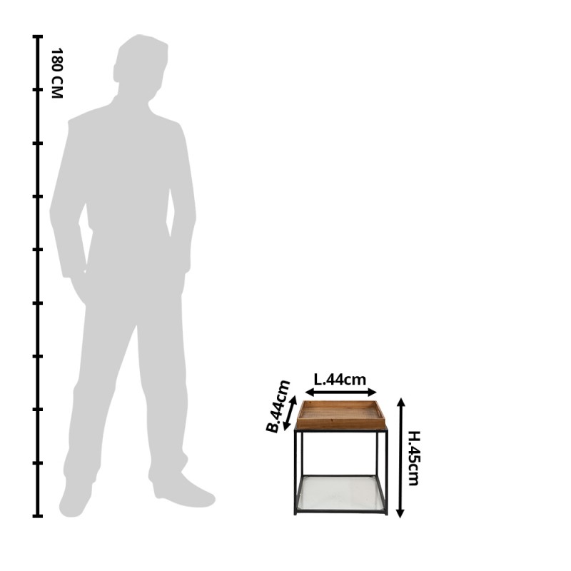 Clayre & Eef 64965 Bijzettafel 44x44x45 Cm Bruin Zwart IJzer Vierkant