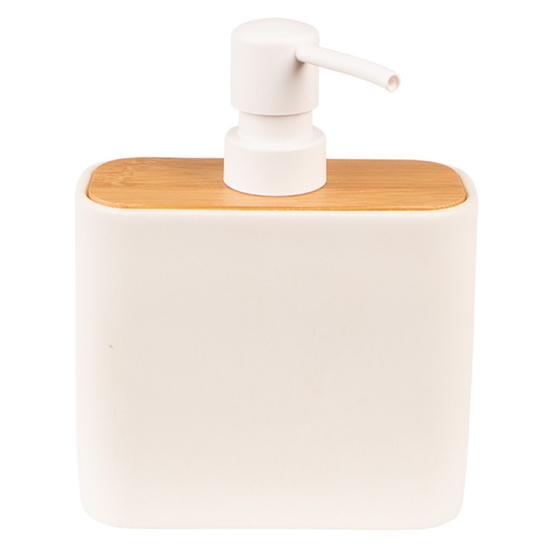 clayre & eef 65026 Zeepdispenser 13x6x16 cm Wit Bruin Keramiek Zeeppompje