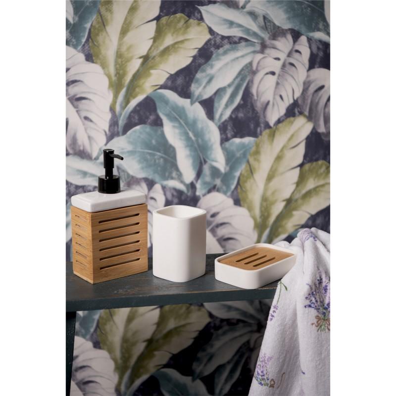 Clayre & Eef 65027 Tandenborstelhouder 7x7x10 Cm Wit Keramiek Vierkant Badkamer Beker