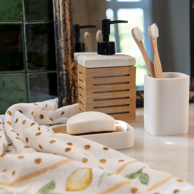 Clayre & Eef 65027 Tandenborstelhouder 7x7x10 Cm Wit Keramiek Vierkant Badkamer Beker