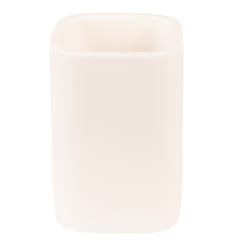 clayre & eef 65027 Tandenborstelhouder 7x7x10 cm Wit Keramiek Vierkant Badkamer Beker