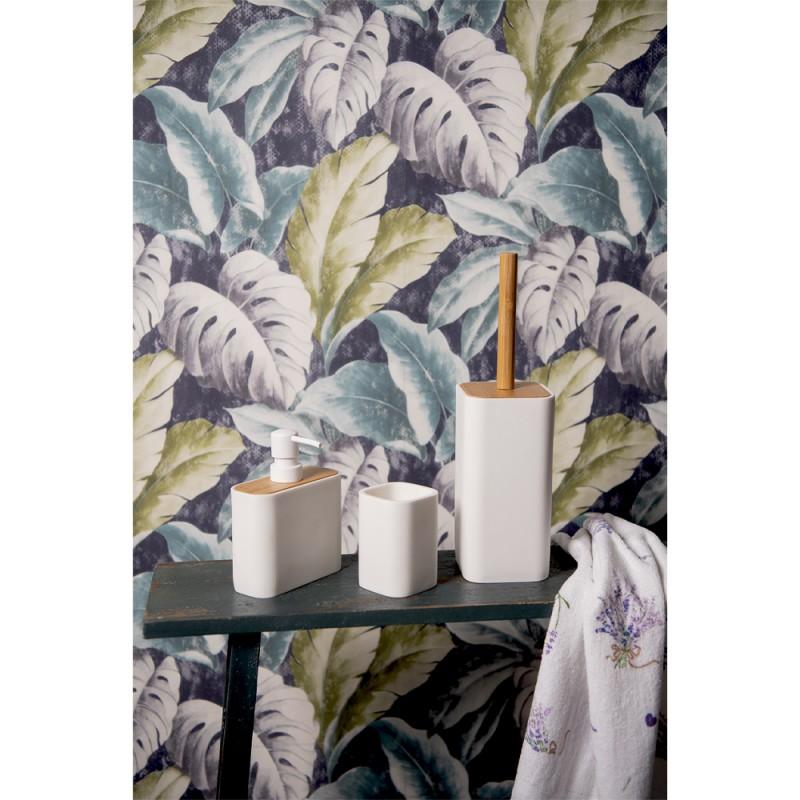 Clayre & Eef 65029 WC Borstel 9x9x34 Cm Wit Bruin Keramiek Vierkant