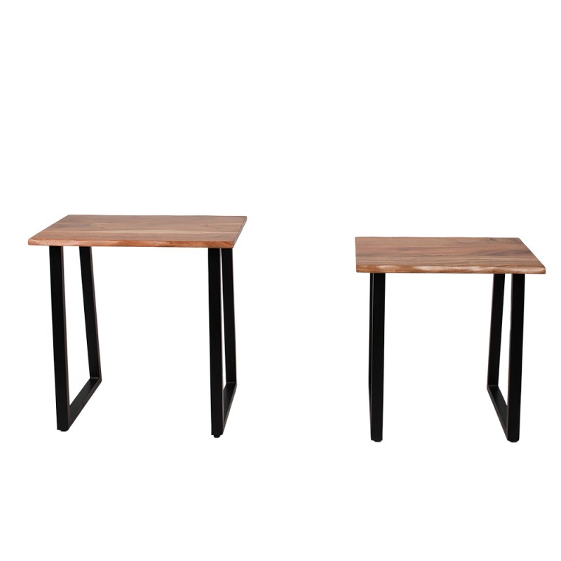 Clayre & Eef 65162 Bijzettafel Set Van 2 50x30x50 Bruin Hout Rechthoek Sidetable