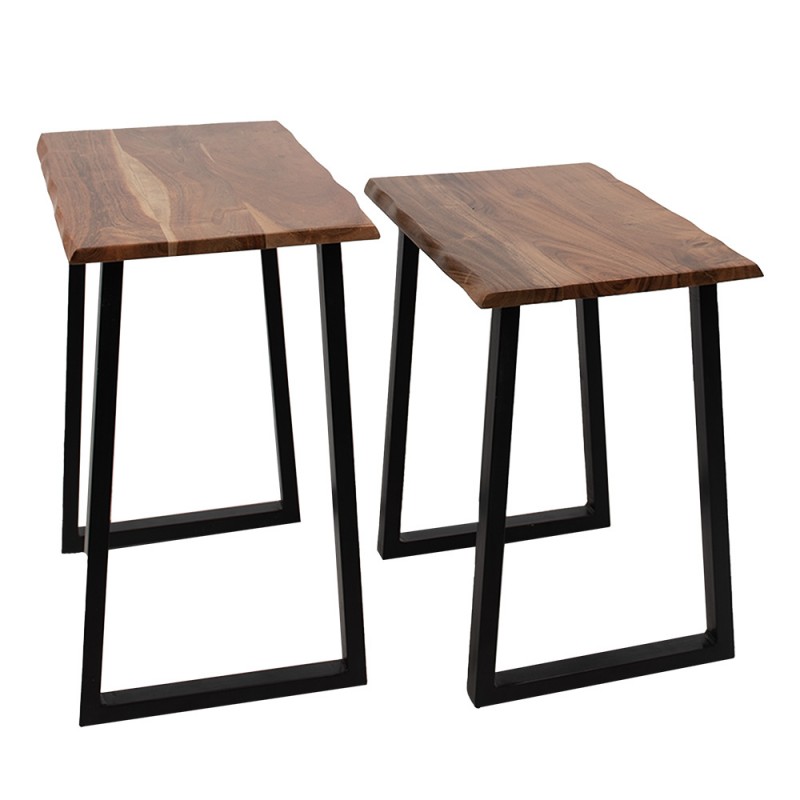 clayre & eef 65162 Bijzettafel Set van 2 50x30x50 Bruin Hout Rechthoek Sidetable