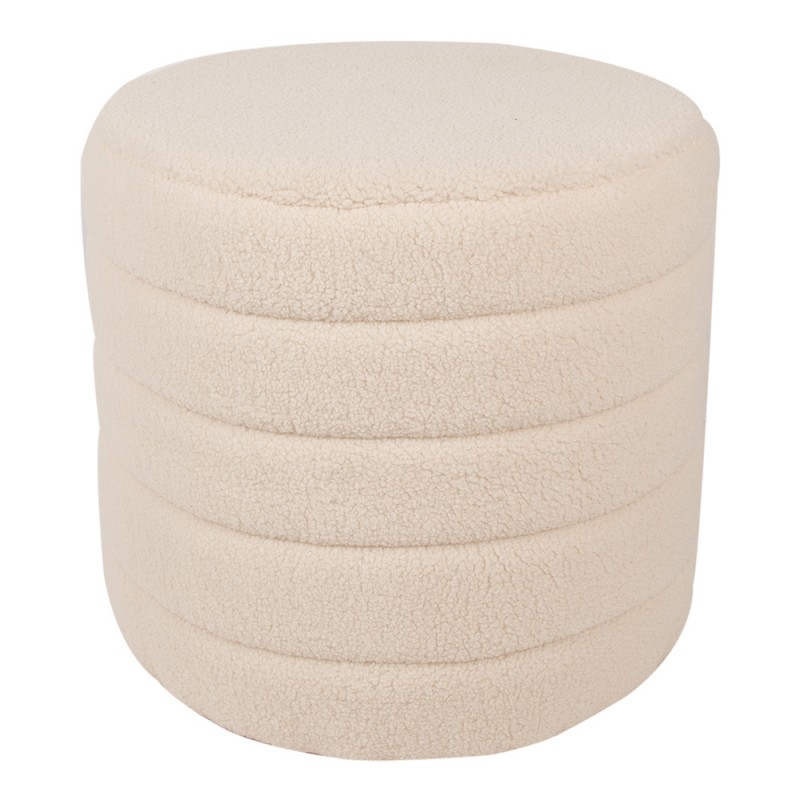 Clayre & Eef 65170 Hocker Set Van 2 Ø 50x45 / Ø 40x40 Cm Beige Hout Rond Voetenbankje