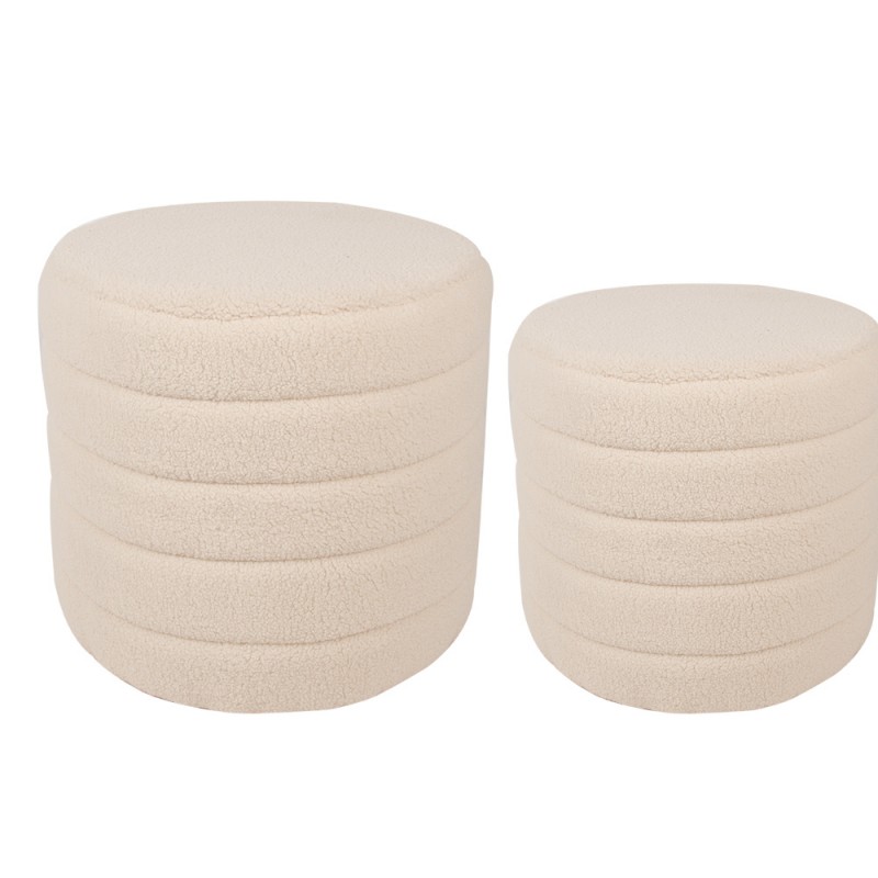 Clayre & Eef 65170 Hocker Set Van 2 Ø 50x45 / Ø 40x40 Cm Beige Hout Rond Voetenbankje