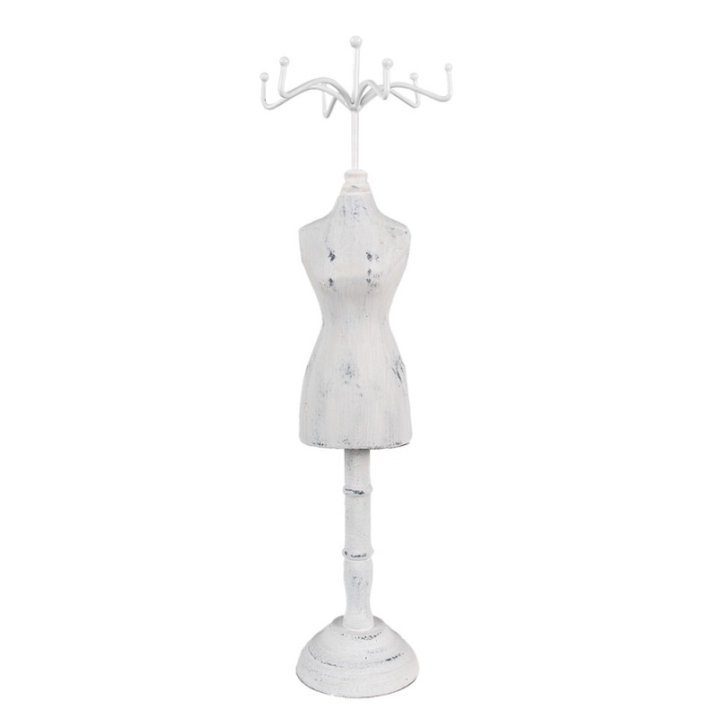 clayre & eef 65309 Sieraden Standaard 12x12x39 cm Wit Hout Display Paspop