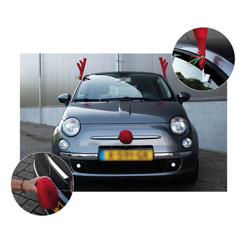 Clayre & Eef 65684 Reindeer Car Kit 12x6x40 Cm Rood Synthetisch Kerstdecoratie