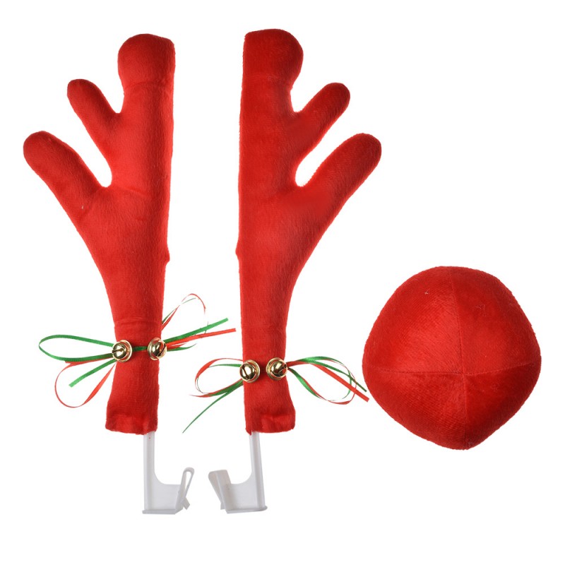 clayre & eef 65684 Reindeer Car Kit 12x6x40 cm Rood Synthetisch Kerstdecoratie
