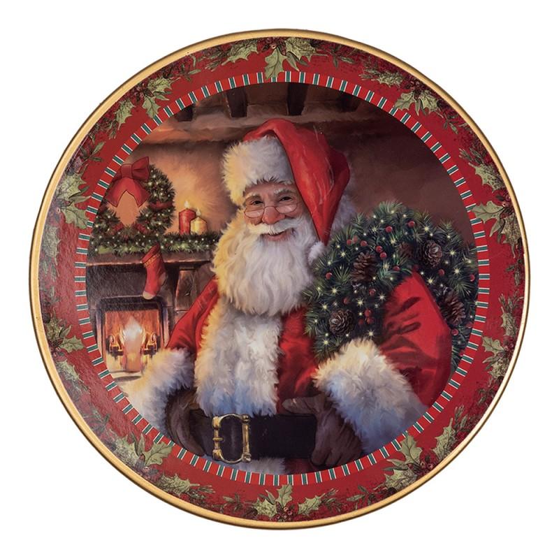 Clayre & Eef 65754L Taartplateau Op Voet Ø 29x10 Cm Rood Kunststof Kerstman Rond