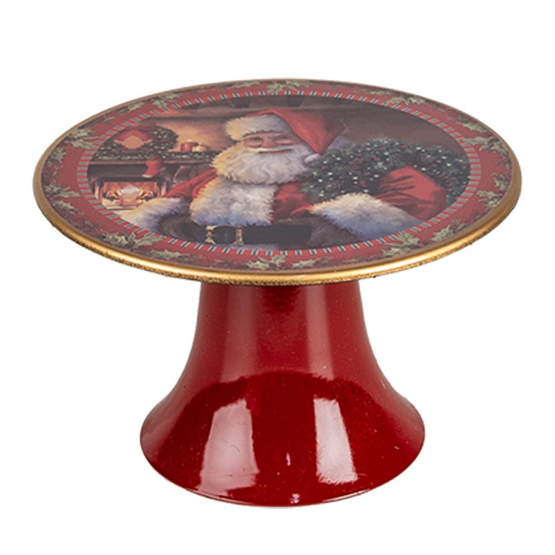 clayre & eef 65754S Taartplateau op Voet Ø 16x10 cm Rood Kunststof Kerstman Rond