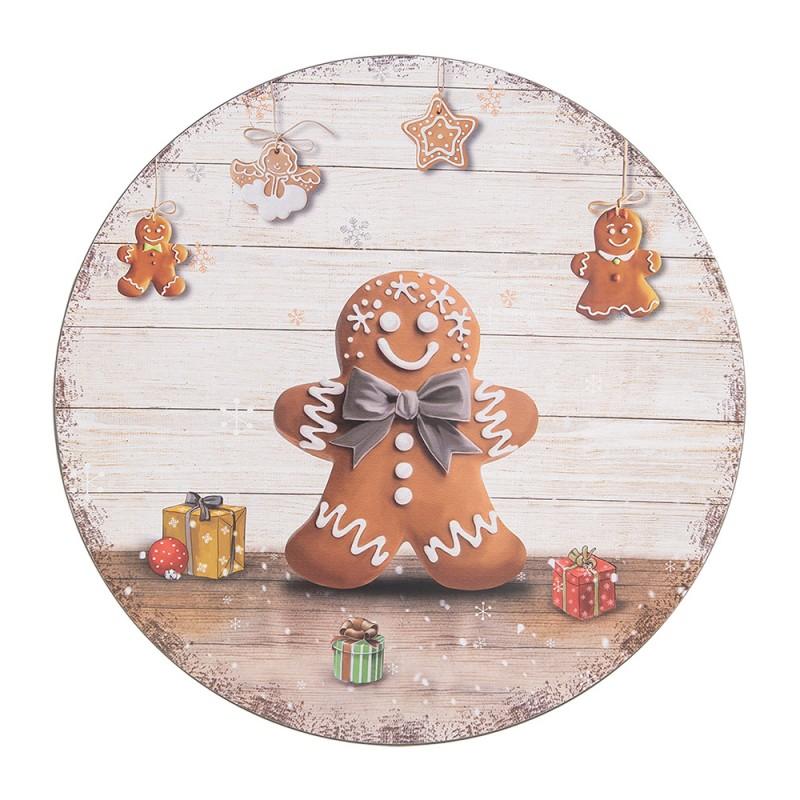 Clayre & Eef 65757 Onderbord Ø 33 Cm Beige Bruin Kunststof Gingerbread Man Rond