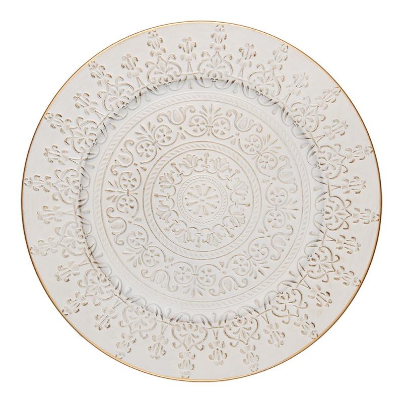 Clayre & Eef 65762 Onderbord Ø 33 Cm Wit Goudkleurig Kunststof Rond