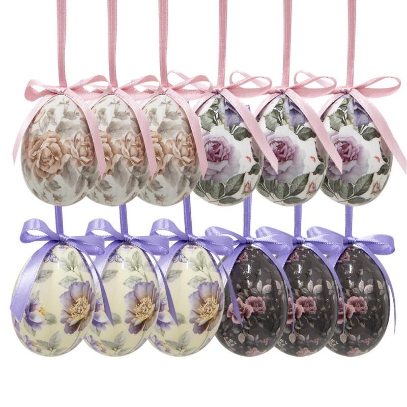 Clayre & Eef 65903 Paashanger Set Van 12 Ei Ø 4x5 Cm Meerkleurig Kunststof