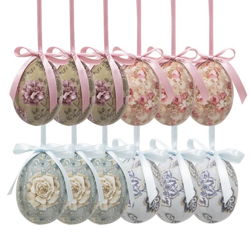 Clayre & Eef 65905 Paashanger Set Van 12 Ei Ø 4x5 Cm Meerkleurig Kunststof