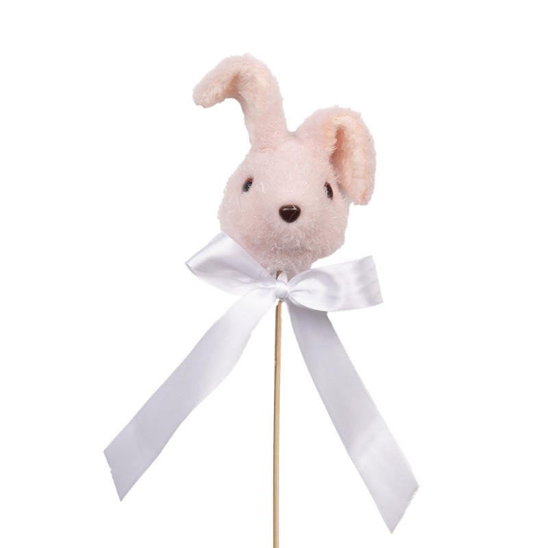 clayre & eef 65946 Decoratie Beeld Konijn 7x7x33 cm Roze Textiel