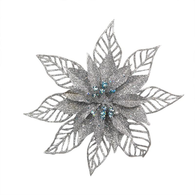 Clayre & Eef 66186ZI Kersthanger Set Van 2 Kerstster 15 Cm Zilverkleurig Kunststof