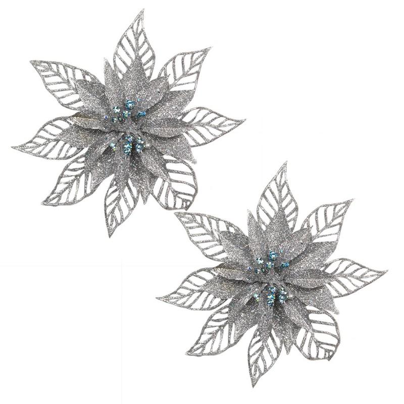 Clayre & Eef 66186ZI Kersthanger Set Van 2 Kerstster 15 Cm Zilverkleurig Kunststof