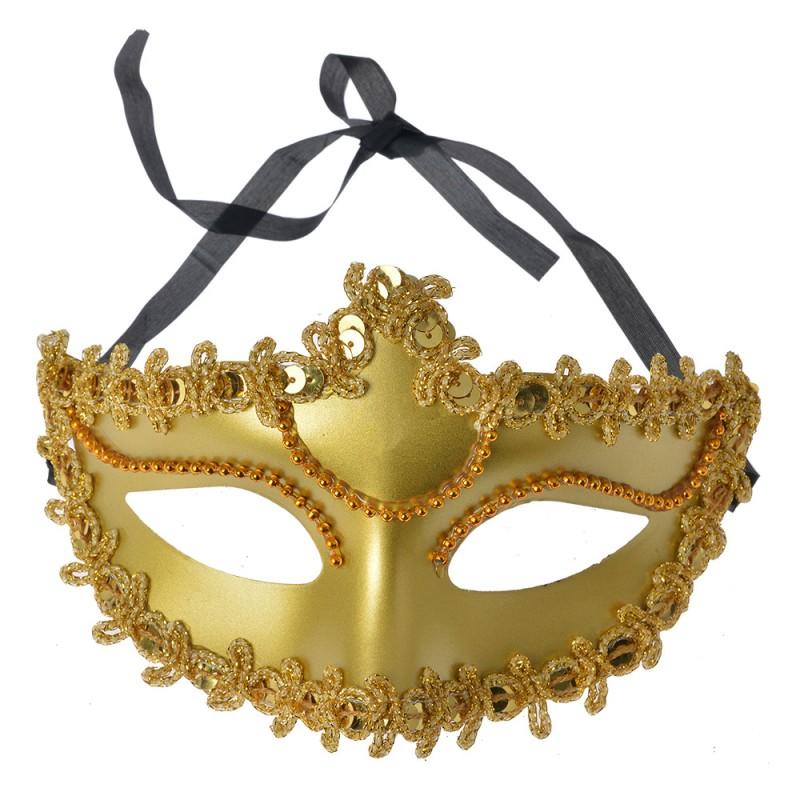 clayre & eef 66191 Masker Venetiaans 18x10x10 cm Goudkleurig Polyester