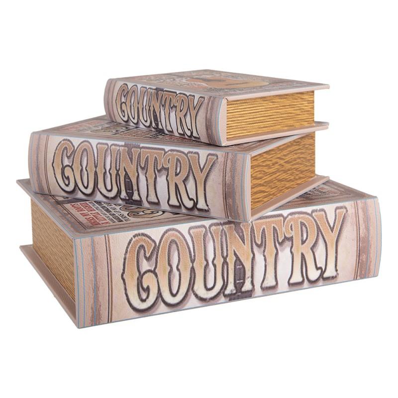 Clayre & Eef 66258 Opbergdoos Set Van 3 Boeken 27 /22 /17 Cm Beige Hout