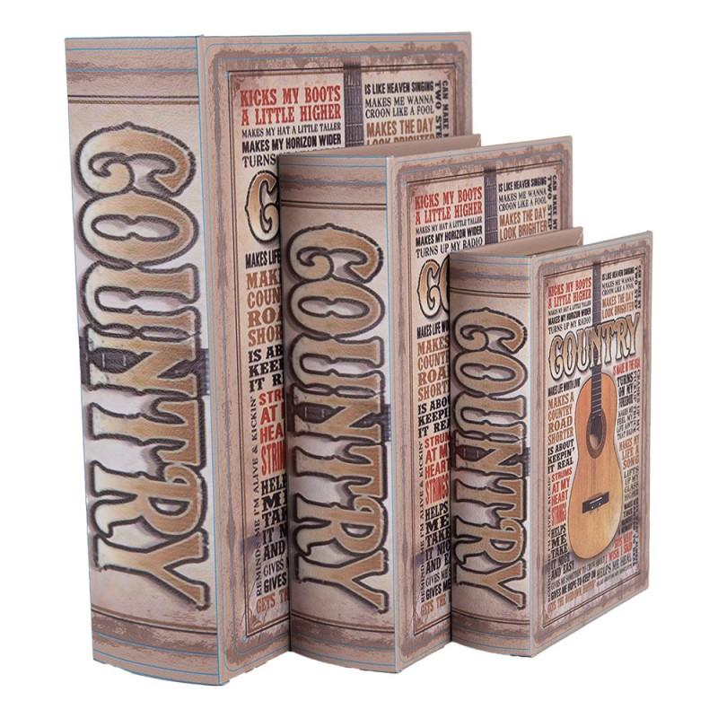 Clayre & Eef 66258 Opbergdoos Set Van 3 Boeken 27 /22 /17 Cm Beige Hout