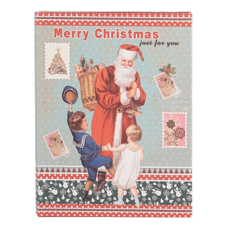 Clayre & Eef 66260 Opbergdoos Set Van 3 Boeken 27 /22 /17 Cm Blauw Hout Kerstman