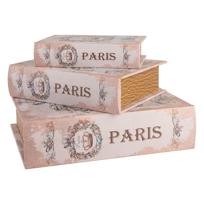 Clayre & Eef 66262 Opbergdoos Set Van 3 Boeken 27 /22 /17 Cm Beige Hout