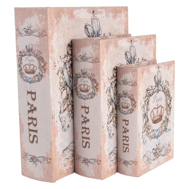 clayre & eef 66262 Opbergdoos Set van 3 Boeken 27 /22 /17 cm Beige Hout