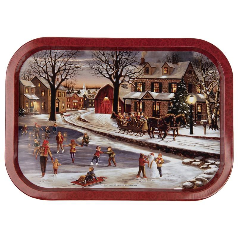 Clayre & Eef 6BL0136 Dienblad 40x29x2 Cm Rood Metaal Winter