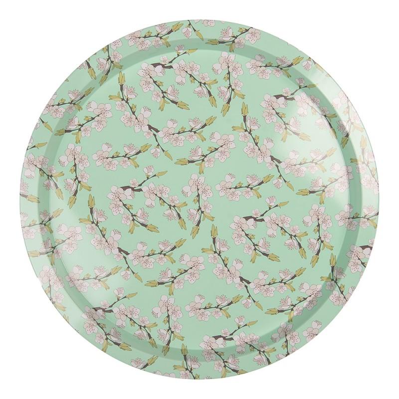 clayre & eef 6BL0181 Dienblad Ø 32x2 cm Groen Metaal Bloemen Rond