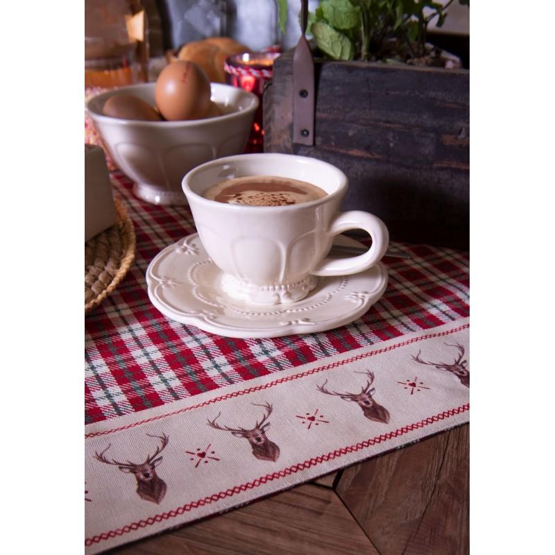 Clayre & Eef 6CE0263 Kop En Schotel 150 Ml Beige Keramiek Rond Servies