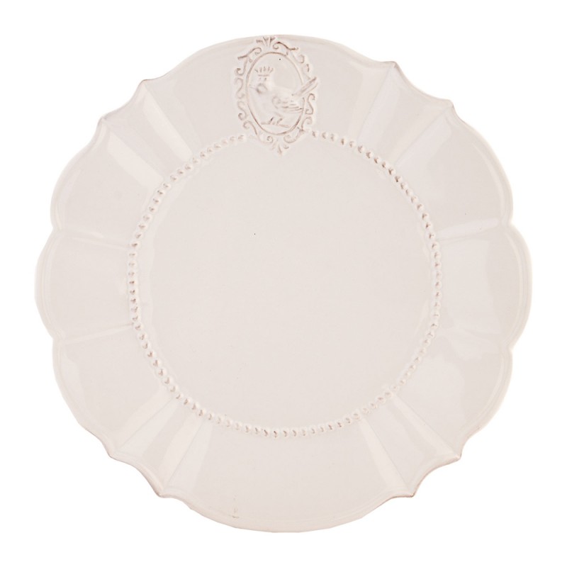 clayre & eef 6CE0272 Dinerbord Ø 27 cm Wit Porselein Rond Eetbord
