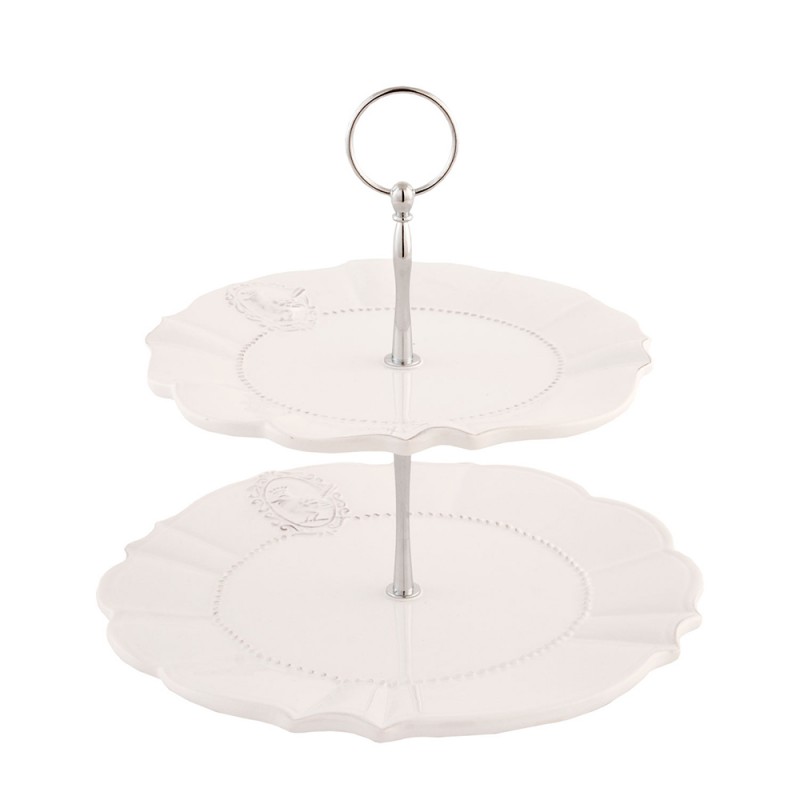 clayre & eef 6CE0276 Etagère 2 laags 23 cm Beige Keramiek Rond Taartplateau