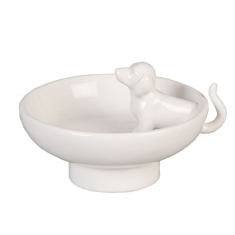 Clayre & Eef 6CE0279 Sieraden Schaaltje Hond 10x8x6 Cm Wit Keramiek Rond Sieradenhouder