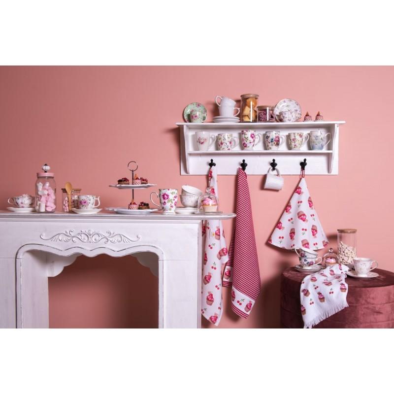 Clayre & Eef 6CE1072 Kop En Schotel 160 Ml Roze Wit Porselein Bloemen Servies