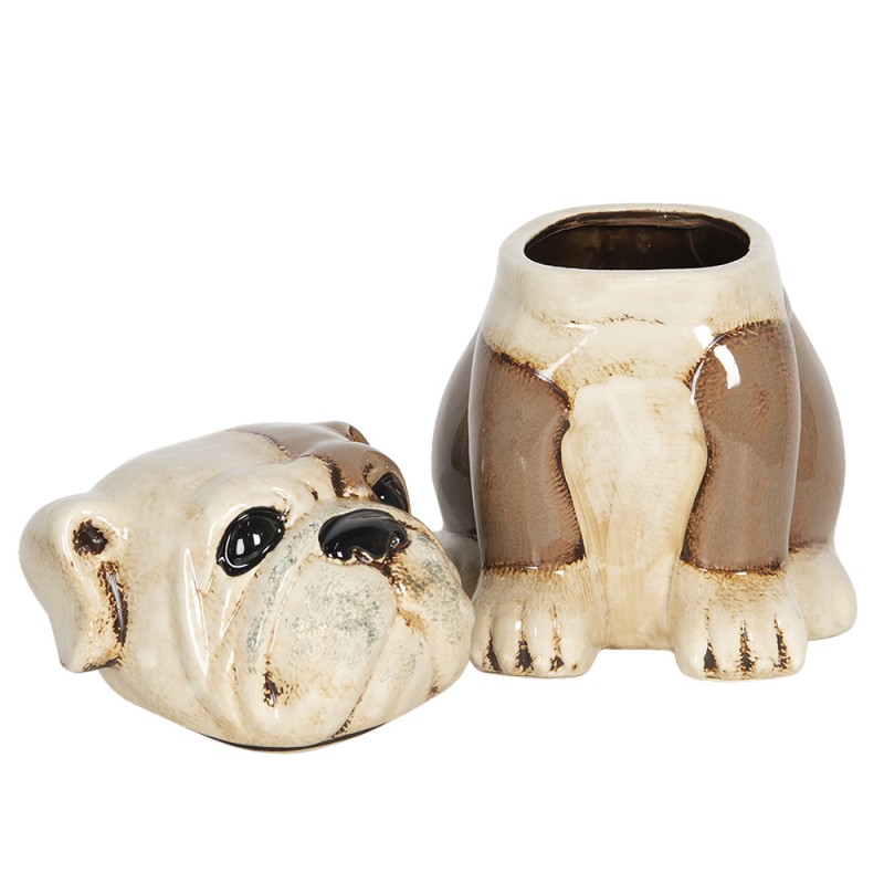 Clayre & Eef 6CE1155 Beeld Hond 20x18x26 Cm Bruin Beige Keramiek Beeld Decoratie