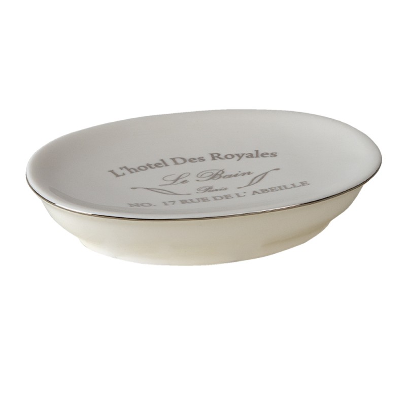 Clayre & Eef 6CE1235 Zeepbakje 14x10 Cm Wit Keramiek Ovaal Zeephouder