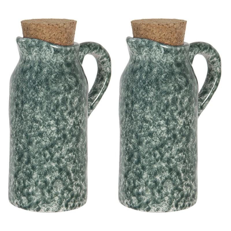 Clayre & Eef 6CE1239 Olie En Azijnstel Set Van 2 8x6x14 Cm Groen Keramiek Rond Olie En Azijn