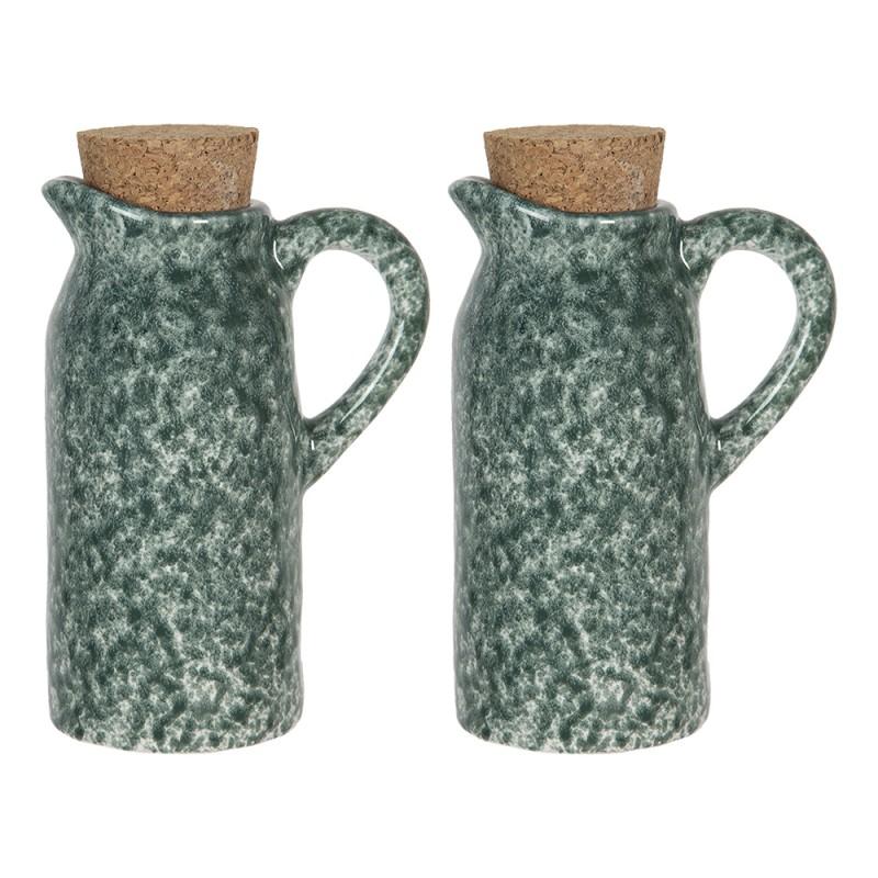 Clayre & Eef 6CE1239 Olie En Azijnstel Set Van 2 8x6x14 Cm Groen Keramiek Rond Olie En Azijn