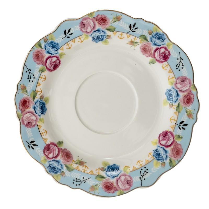 Clayre & Eef 6CE1278 Kop En Schotel 160 Ml Blauw Wit Porselein Bloemen Rond Servies