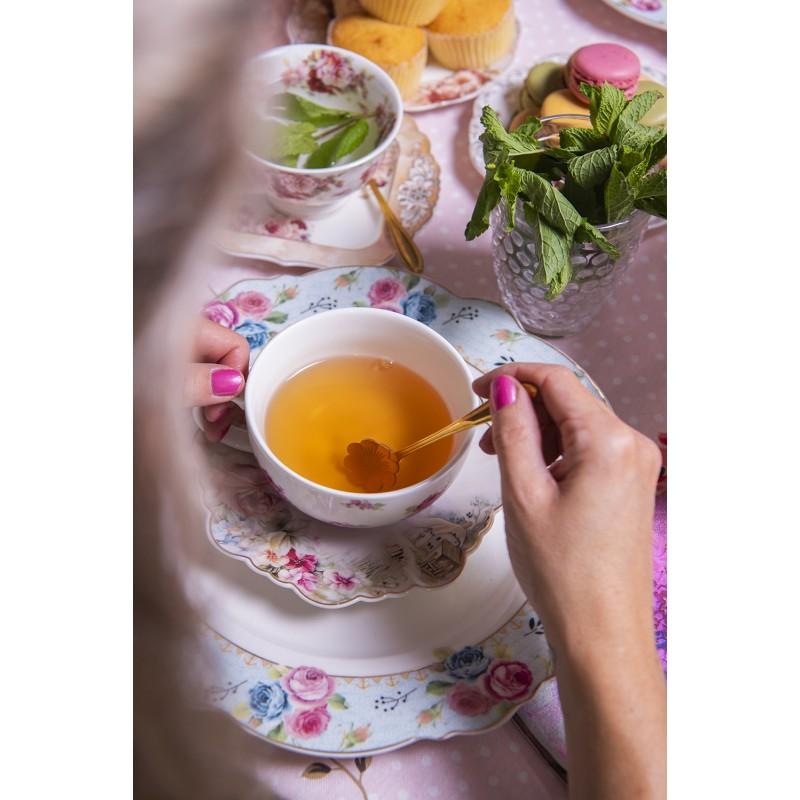 Clayre & Eef 6CE1281 Dinerbord Ø 28 Cm Blauw Wit Keramiek Bloemen Rond Eetbord