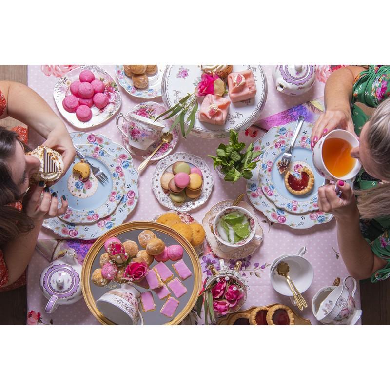 Clayre & Eef 6CE1281 Dinerbord Ø 28 Cm Blauw Wit Keramiek Bloemen Rond Eetbord