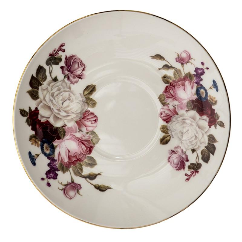 Clayre & Eef 6CE1290 Kop En Schotel 200 Ml Wit Porselein Bloemen Rond Servies