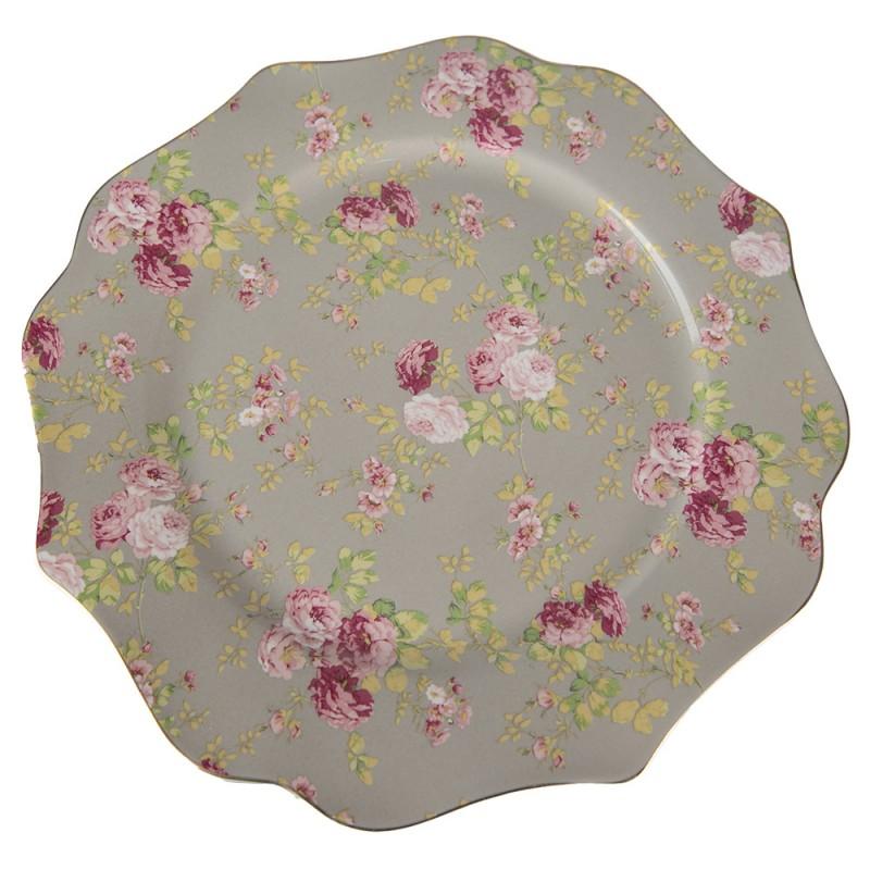 clayre & eef 6CE1292 Dinerbord Ø 28 cm Groen Keramiek Bloemen Rond Eetbord