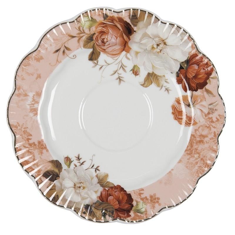 Clayre & Eef 6CE1344 Kop En Schotel 200 Ml Wit Porselein Bloemen Rond Servies